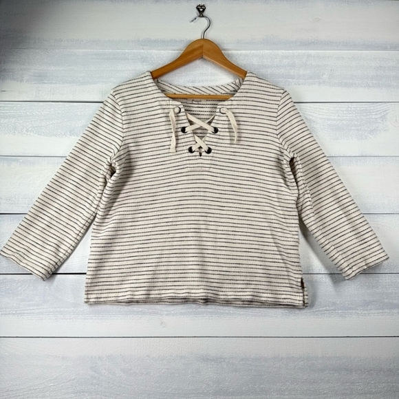 Madewell Striped Cotton Textured Terry Lace Up Blouse Women’s Size Small - Picture 2 of 4